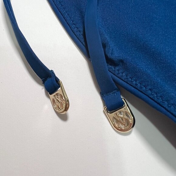 Victoria Secret Large L Bikini Bottom DOUBLE Side Tie Shine Sapphire Blue - Picture 5 of 9